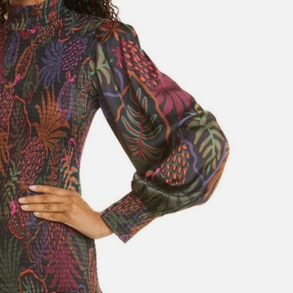 Farm Rio multicolour smocked drop waist long sleeve mini dress - Small NWOT - Picture 6 of 10